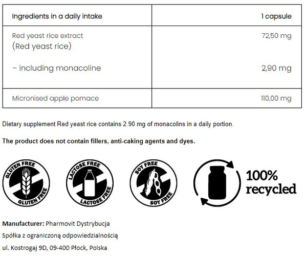 PharmoVit Fermented red rice Standardized extract, 120 capsules