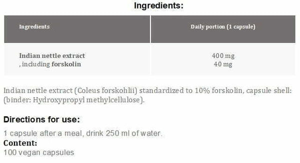 Aliness Coleus forskohlii 10% 400mg (Indian nettle) 100 capsules