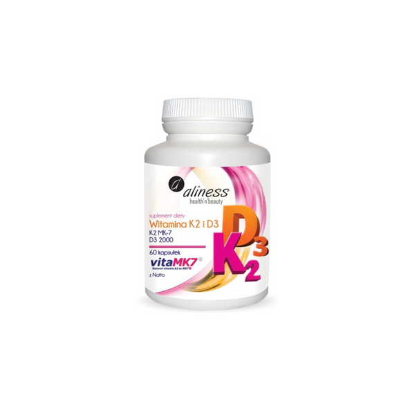 Aliness Vitamin K2 MK-7 100 µg with Natto + D3, 60 capsules