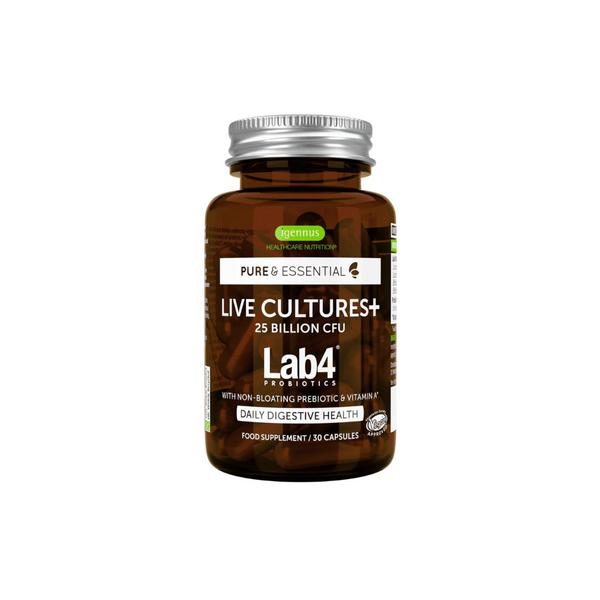 Igennus Live Cultures+ Lab4 Probiotics & Non-Bloating Prebiotic, Lactobacillus & Bifidobacterium, 30 capsules