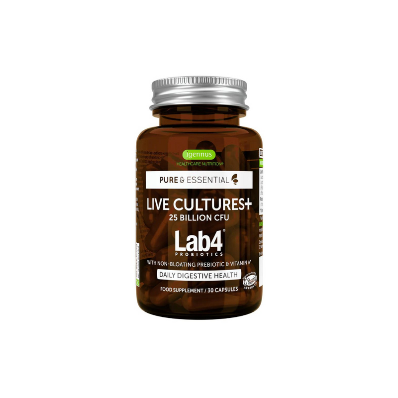 Igennus Live Cultures+ Lab4 Probiotics & Non-Bloating Prebiotic, Lacto ...