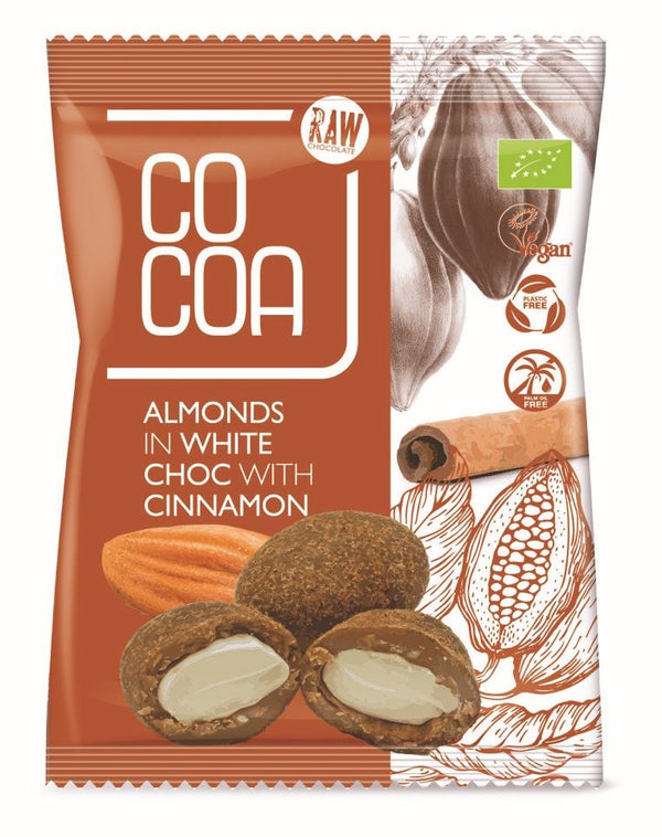 COCOA WHITE-COATED ALMONDS WITH CINNAMON ORGANIC 70 g