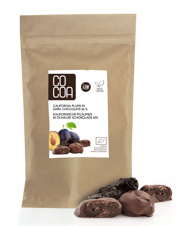 COCOA CALIFORNIA PLUMS IN DARK CHOCOLATE ORGANIC 200 g