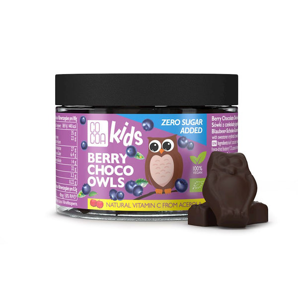 COCOA OWLS WITH BLUEBERRY CHOCOLATE WITH VITAMIN C FROM ACEROLA WITHOUT ADDED SUGAR BIO 120 g