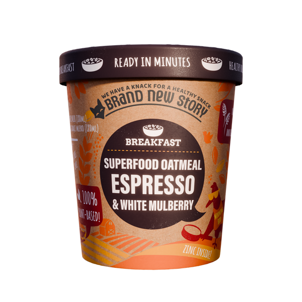 BRAND NEW STORY OATMEAL WITH COFFEE AND WHITE MULBERRY WITHOUT ADDED SUGAR 70 g