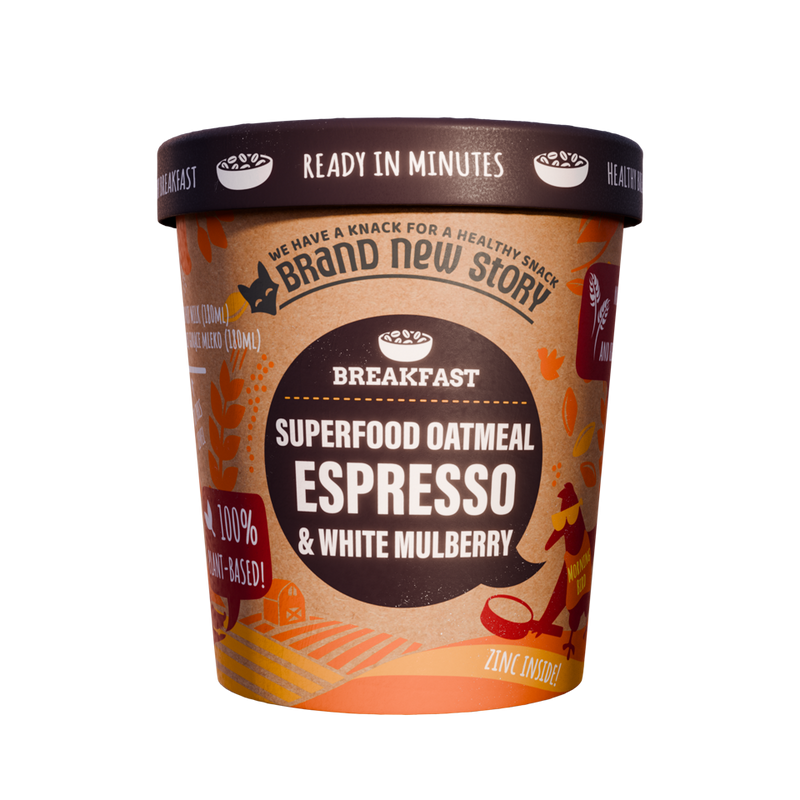 BRAND NEW STORY OATMEAL WITH COFFEE AND WHITE MULBERRY WITHOUT ADDED SUGAR 70 g