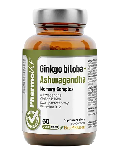 PHARMOVIT GINKGO BILOBA + ASHWAGANDHA MEMORY COMPLEX GLUTEN-FREE 60 CAPSULES