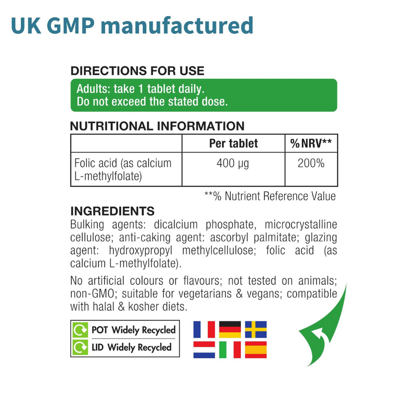 Igennus Pure L-Methylfolate 400mcg, Vegan & Clean Label, 180 small capsules