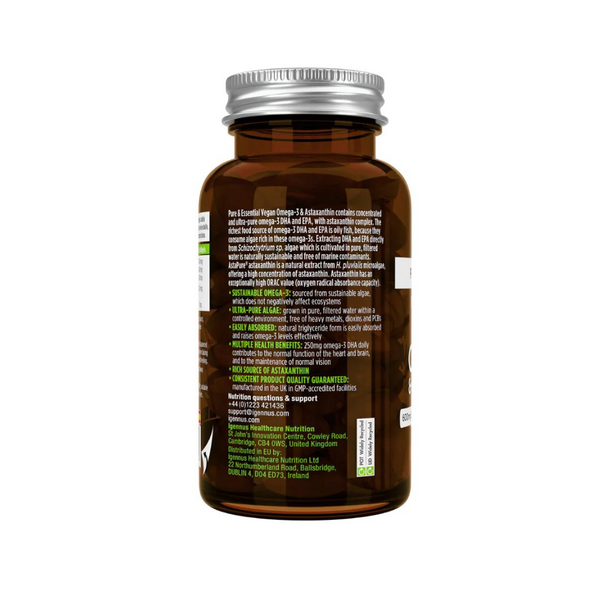 Igennus Pure & Essential Vegan Omega-3 DHA & EPA 600mg & Astaxanthin, 60 softgels