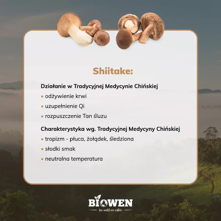 Ekstrakt Biowen Shiitake 400 mg – 40% polisacharydy, 30% beta-glukany – kapsułki