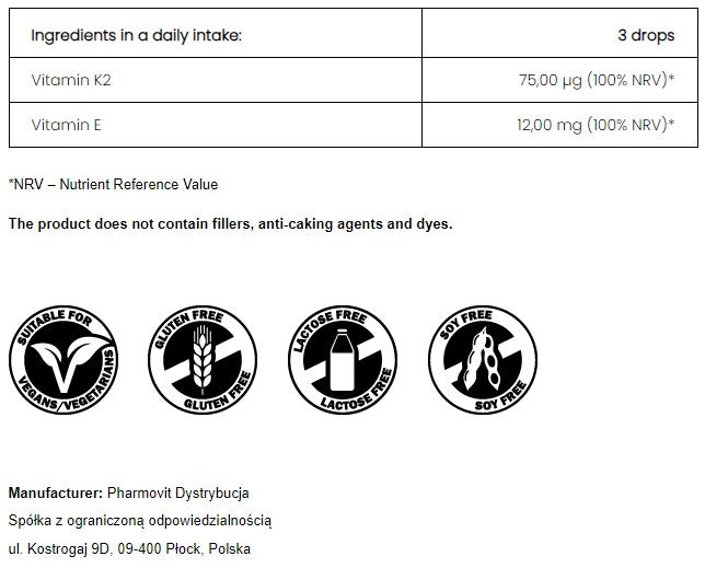 PharmoVit K2-Vit Oil Active Vitamin K2 in drops (30 ml) 850 drops / 280 daily portions
