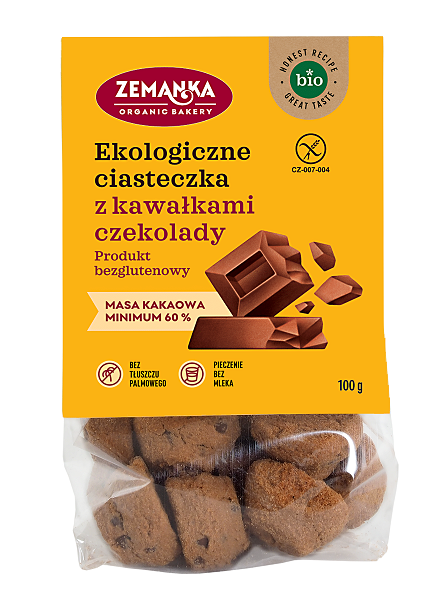 ZEMANKA COOKIES WITH CHOCOLATE PIECES, GLUTEN-FREE, ORGANIC, 100 g