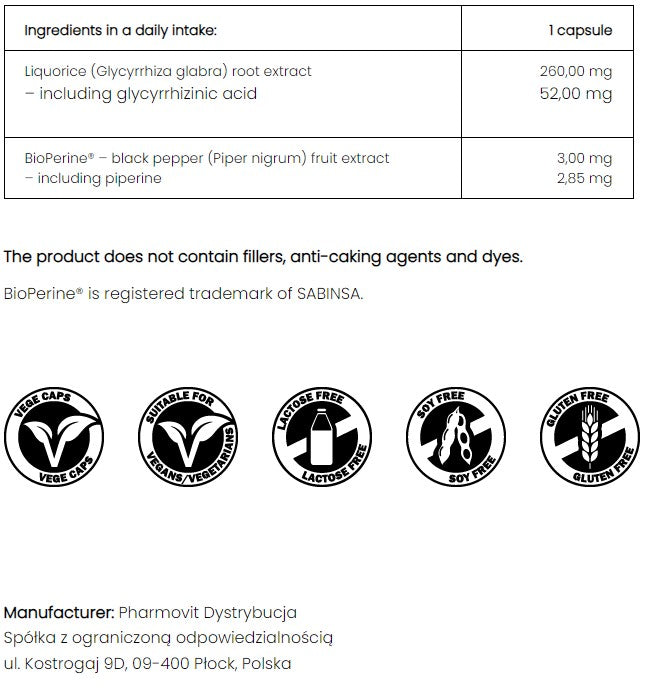 PharmoVit Licorice extract 260 mg, 60 capsules