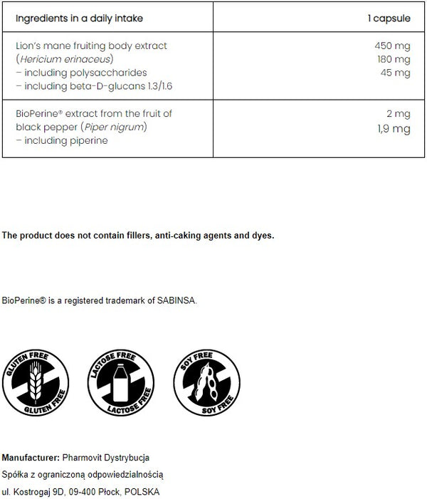 PharmoVit Lion's Mane - Standardized extract of Lion's Mane, 60 capsules