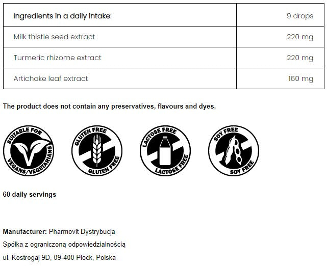 PharmoVit Liver support - Extracts in drops Turmeric / Milk Thistle / Artichoke 30 ml = 60 daily portions