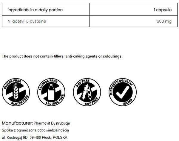 PharmoVit NAC 500 mg N-Acetyl-L-Cysteine, 90 capsules