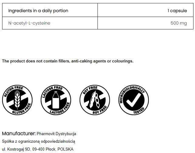 PharmoVit NAC 500 mg N-Acetyl-L-Cysteine, 90 capsules