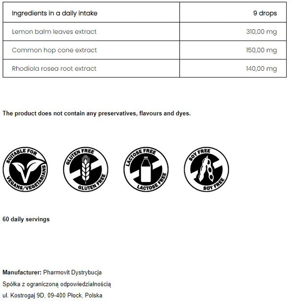 PharmoVit Nervous system - Extracts in drops Lemon balm / Hops / Rhodiola rosea 30 ml = 60 daily portions