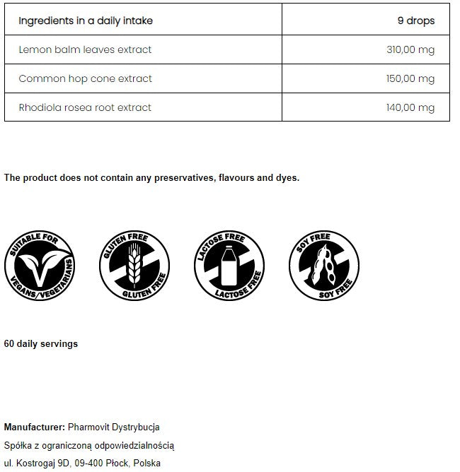 PharmoVit Nervous system - Extracts in drops Lemon balm / Hops / Rhodiola rosea 30 ml = 60 daily portions