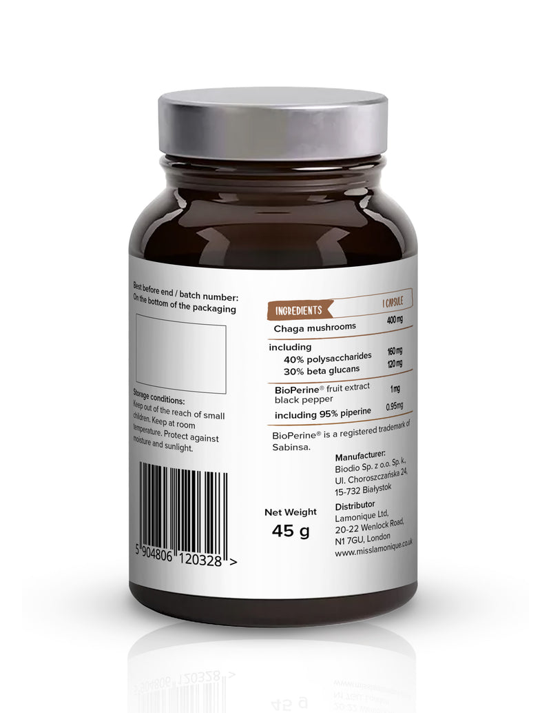 Biowen Chaga ekstrakt z grzybów 400 mg - 40% polisacharydy, 30% beta-glukany - kapsułki
