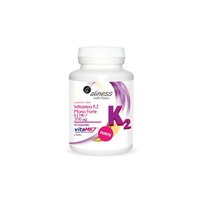 Aliness Vitamin K2 Menaquinone MonoFORTE MK-7 200 µg with Natto, 60 capsules