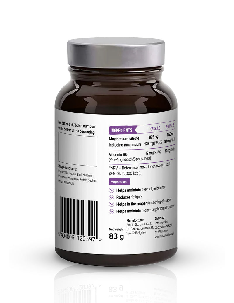 Biowen Magnesium Citrate 825 mg with vitamin B6 (P-5-P) 100 capsules