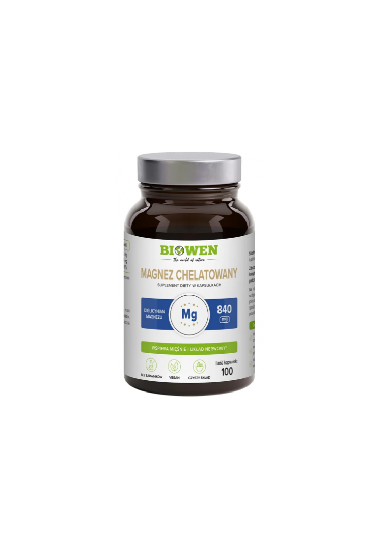 Biowen New Chelated magnesium, magnesium bisglycinate 840 mg, 100 vegan capsules