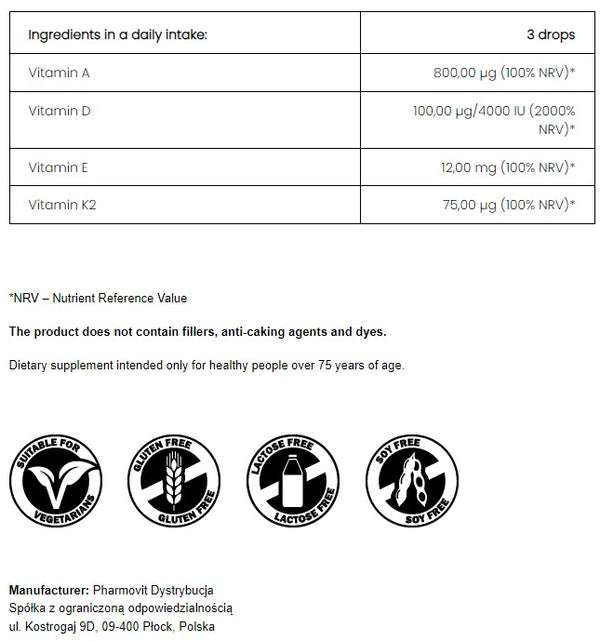PharmoVit ADEK-Vit Complex of vitamins A, D, E and K 30 ml / 850 drops / 280 daily portions
