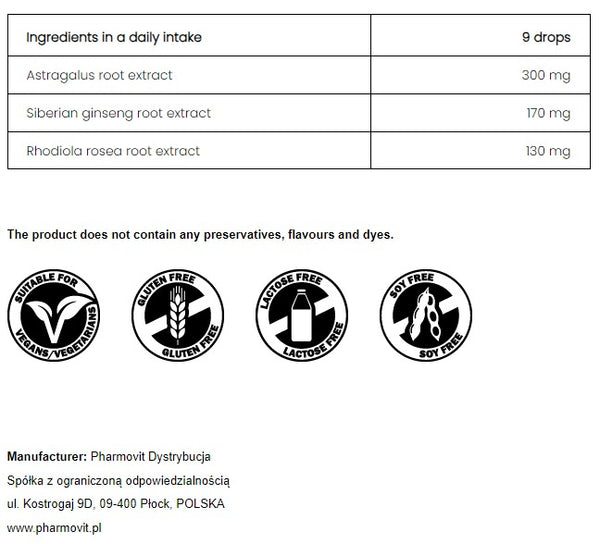 PharmoVit Adaptogens Astragalus / Ginseng / Rhodiola 30 ml = 60 daily portions