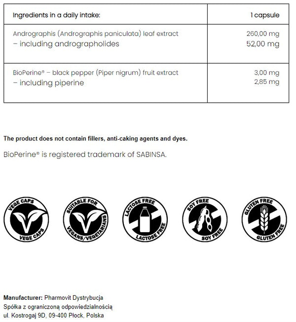 PharmoVit Andrographis 20% andrographis extract 260 mg, 60 capsules