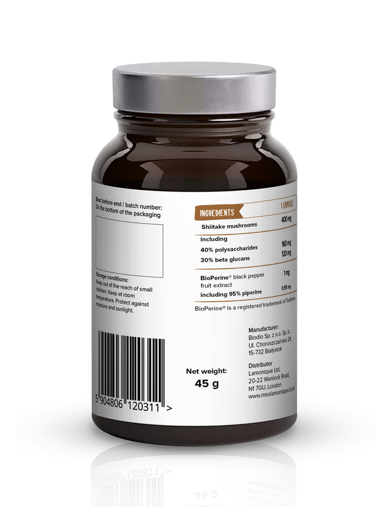 Ekstrakt Biowen Shiitake 400 mg – 40% polisacharydy, 30% beta-glukany – kapsułki