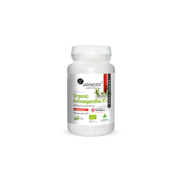 Aliness Organic Ashwagandha 5% KSM-66 200mg, 100 capsules