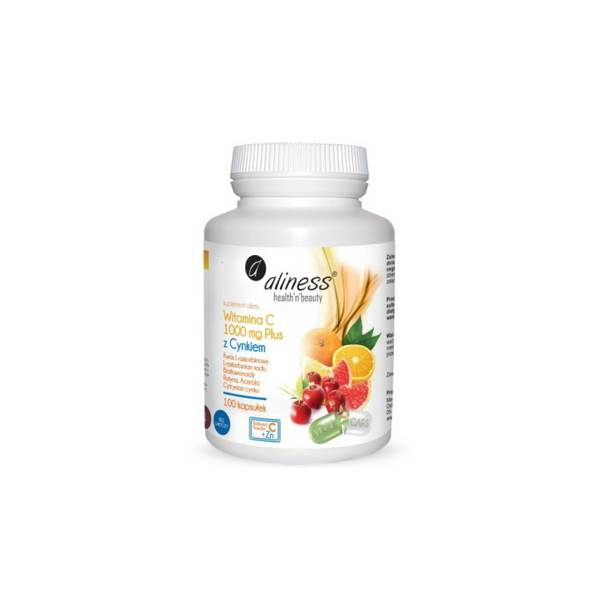 Aliness Vitamin C 1000 mg with ZINC PLUS bioflaw, rutin, acerola, 100 capsules