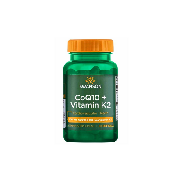 Swanson Coenzyme Q10 100mg + Vitamin K2 180 mcg, 60 gel capsules