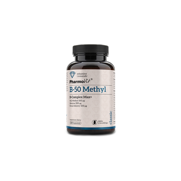 PharmoVit B-50 Methyl B-complex Max+ B vitamin complex, 120 capsules