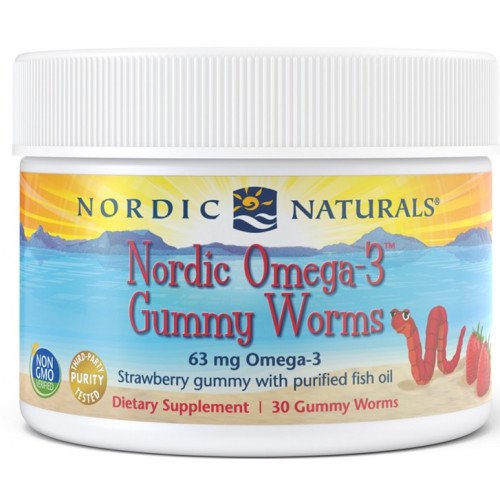 Nordic Naturals Nordic Omega-3 Gummy Worms, 63mg Strawberry  - 30 gummy worms