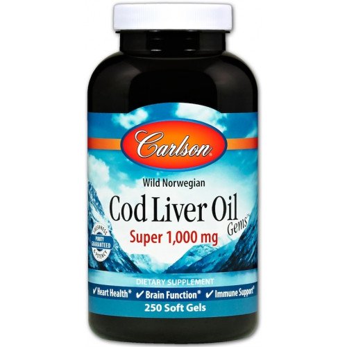 Carlson Labs Wild Norwegian Cod Liver Oil Gems - 1000mg  - 250 softgels