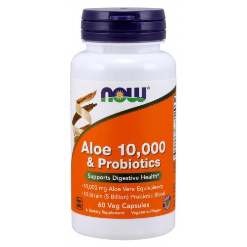 NOW Foods Aloe 10,000 & Probiotics  - 60 vcaps