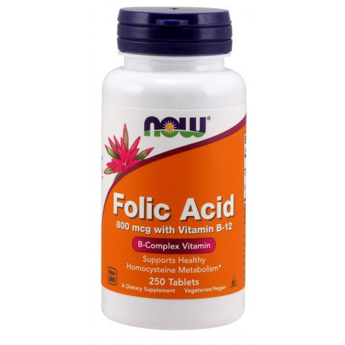 NOW Foods Folic Acid with Vitamin B12, 800mcg  - 250 tablets