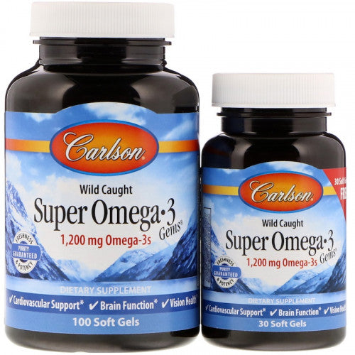 Carlson Labs Wild Caught Super Omega-3 Gems, 1200mg  - 100 + 30 softgels