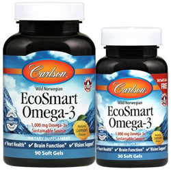 Carlson Labs Smart Omega-3, 1000mg Natural Lemon  - 90 + 30 softgels