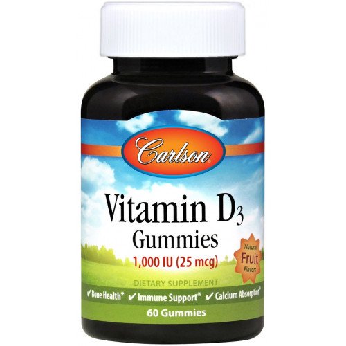 Carlson Labs Vitamin D3 Gummies, 1000 IU Natural Fruit  - 60 gummies