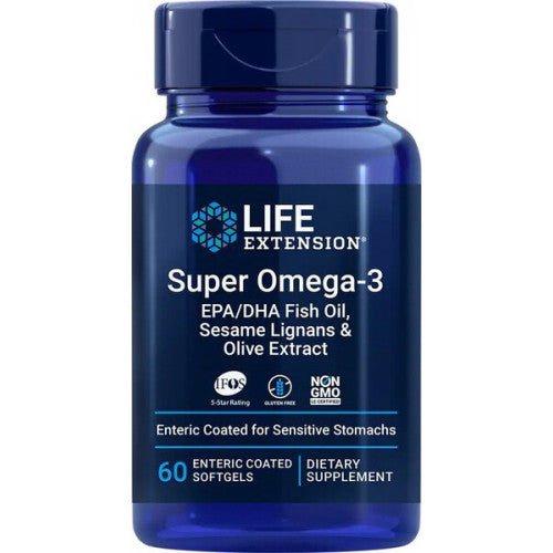 Life Extension Super Omega-3 EPA/DHA with Sesame Lignans & Olive Extract  - 60 enteric coated softgels