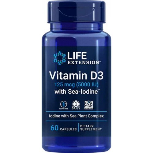 Life Extension Vitamin D3 with Sea-Iodine, 5000IU  - 60 caps