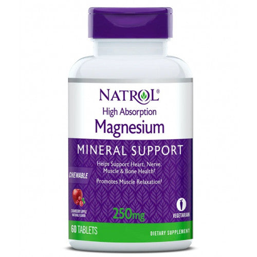 Natrol High Absorption Magnesium, 250mg (Cranberry Apple)  - 60 chewable tabs