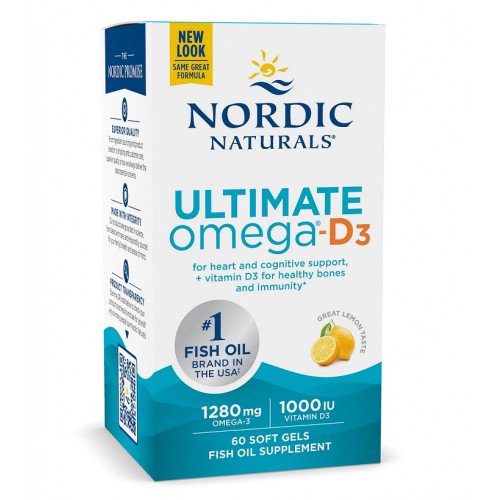 Nordic Naturals Ultimate Omega-D3 Fish Oil - 1280mg Lemon  - 60 softgels