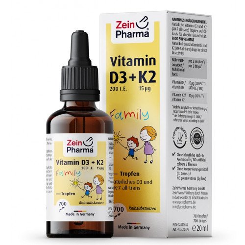 Zein Pharma Vitamin D3 + K2 Family Drops  - 20 ml.