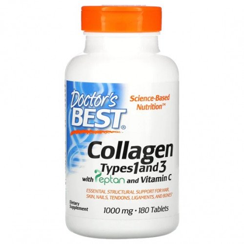 Doctor's Best Collagen Types 1 and 3 with Peptan and Vitamin C, 1000mg  - 180 tablets