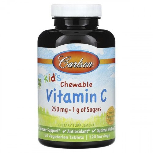 Carlson Labs Kid's Chewable Vitamin C, 250mg Natural Tangerine  - 120 vegetarian tablets