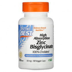 Doctor's Best High Absorption Zinc Bisglycinate, 50mg  - 90 vcaps